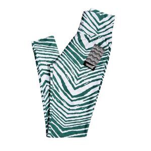 NWT | Zubaz Green & White Zebra Print Leggings | High-Waist Performance | Small